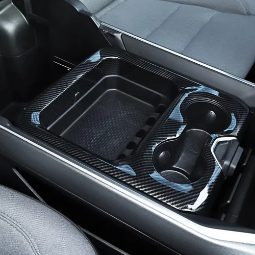 Miniatura 3 de Cubierta de panel de consola central de fibra de carbono con portavasos para apoyabrazos delantero Compatible con 2019-2025 Dodge RAM 1500 2500 3500
