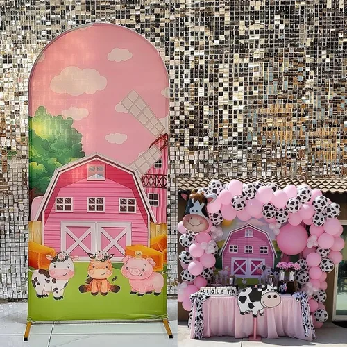 Miniatura 4 de GX-245-2.5 x 6 pies - Fundas de fondo arqueadas con diseño de granero rojo para decoración de fiestas de cumpleaños, baby shower, accesorios de arco