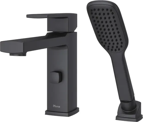 Miniatura 7 de Pfister RT6-2DAC Deckard - Grifo de bañera romana de 2 agujeros con ducha de mano, cromo pulido