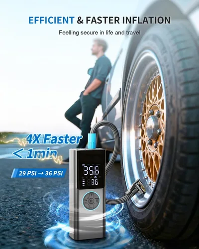 Miniatura 2 de Compresor de aire portátil para inflador de neumáticos, bomba de neumáticos 4 veces más rápida y 150 PSI para automóvil, moto, bicicleta y pelota