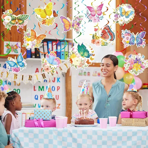 Miniatura 6 de Sumind 30 piezas de decoración de fiesta de flores de mariposa colgantes en espiral primavera verano mariposa Vbs decoraciones de techo para baby
