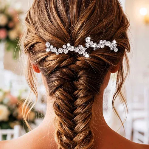 Miniatura 3 de Rhinstone - Horquillas para el pelo de novia de cristal plateado, accesorios para el cabello para mujeres y niñas (paquete de 2) (A-plateado)