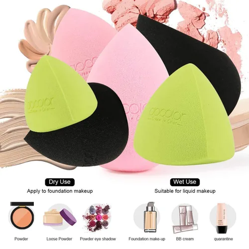 Miniatura 2 de Docolor 6+1 esponjas de maquillaje y brocha, esponja de belleza para mezclar base y cepillo Kabuki de parte superior plana, líquido, crema, polvo
