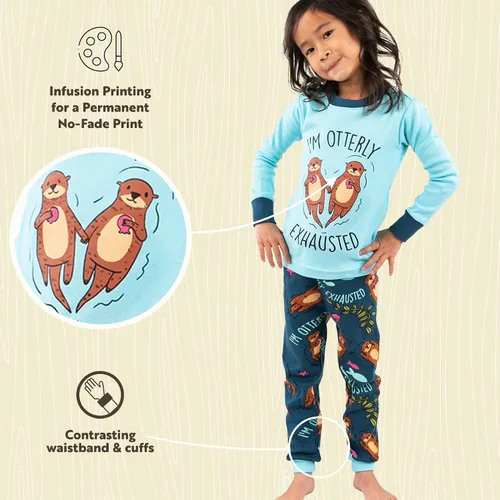 Miniatura 5 de Lazy One Conjuntos de pijama cálidos de manga larga para niñas y niños, divertidos conjuntos de pijama de animales para niños, acogedores, cómodos