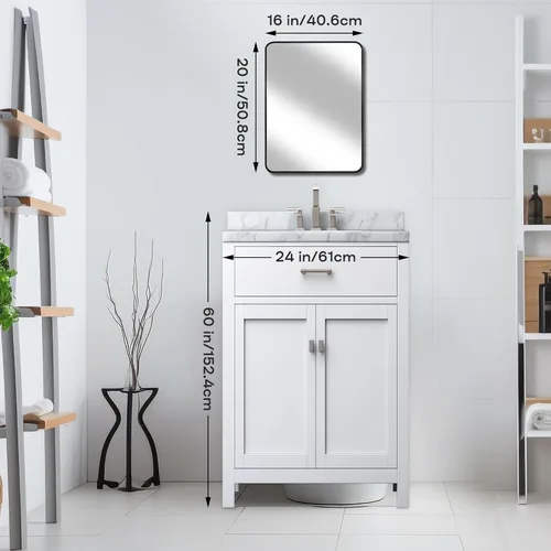 Miniatura 2 de Espejo de montaje en pared para baño, espejo rectangular de tocador rectangular con marco de metal negro cepillado (16 x 20 pulgadas, negro)