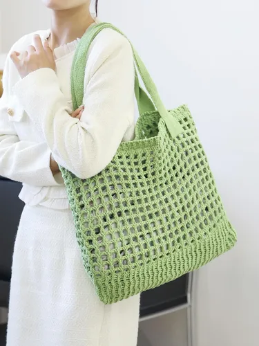 Miniatura 55 de ENBEI Bolsa de playa para mujer, diseño hueco de punto de ganchillo, elegante para la playa, viajes y uso diario