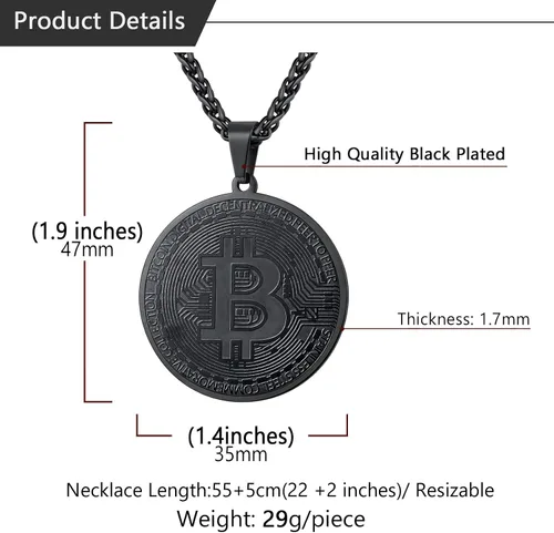 Miniatura 6 de U7 Medalla de Moneda Colgante Acero Inoxidable 18K Chapado en Oro Bitcoin Joyería Digital Criptomoneda Blockchain Bitcoin Collares