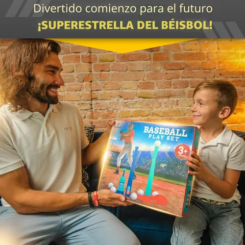 Miniatura 7 de TOMLEON Soporte de T-Ball para niños y niñas de 1-3, 3-5, 5-8 años. Set de béisbol con 6 pelotas grandes, camiseta de bateo T-ball ajustable
