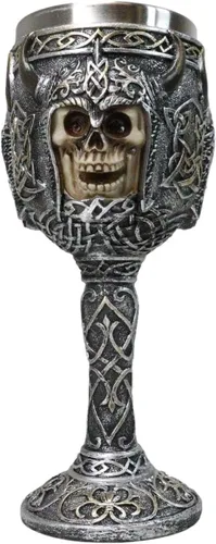 Miniatura 4 de Ebros - Calavera vikinga berserker con casco con cuernos de bisonte, copa de vino de 7 onzas con patrones de nudos celtas, taza de cáliz vintage