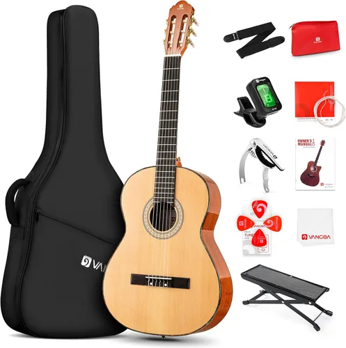 Miniatura 9 de Vangoa Guitarra clásica, cuerdas de nailon de 39 pulgadas, guitarra española para principiantes de tamaño completo con tapa de abeto y respaldo