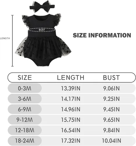 Miniatura 8 de ROMPERINBOX Vestido de verano negro con volantes para bebé, recién nacido, de tul para recién nacido, de 0 a 24 meses
