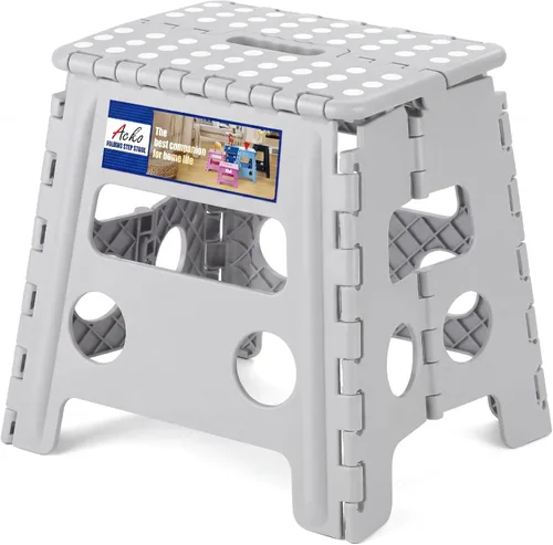 Miniatura 10 de ACKO Taburete plegable plegable de 16 pulgadas, 400 libras de capacidad, taburetes de plástico para adultos y niños, taburetes plegables para Blanco