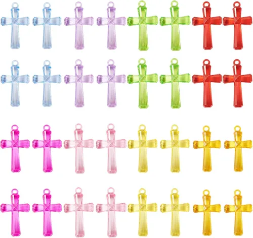 Miniatura 12 de Dijes de cruz para pulseras, colgantes de cruz de colores, dijes colgantes de cruz de religión para llavero de Pascua, manualidades, collares