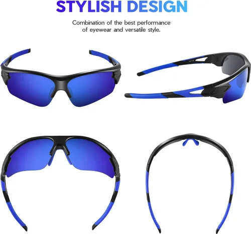 Miniatura 2 de BEACOOL Polarized Sports Sunglasses for Men Women Youth Baseball Fishing Cycling Running Golf Motorcycle Tac Glasses UV400 Azul brillante