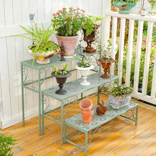 Miniatura 2 de Sungmor Soporte de metal para plantas – Estante de exhibición plegable de 3 niveles – Organizador de almacenamiento de macetas para múltiples