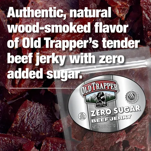 Miniatura 8 de Old Trapper Cecina de res cero azúcar, paquete individual de ocho onzas, ahumada naturalmente con madera, aperitivo apto para dieta keto, 14 gramos