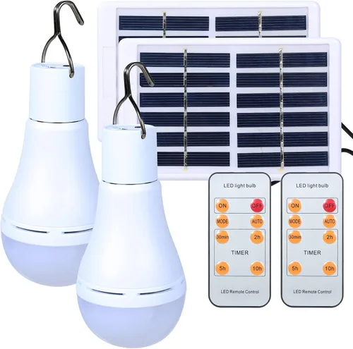 Bombillas solares recargables con temporizador remoto, 4 modos de iluminación solar para interiores y exteriores, gallinero, huracán, iluminación de