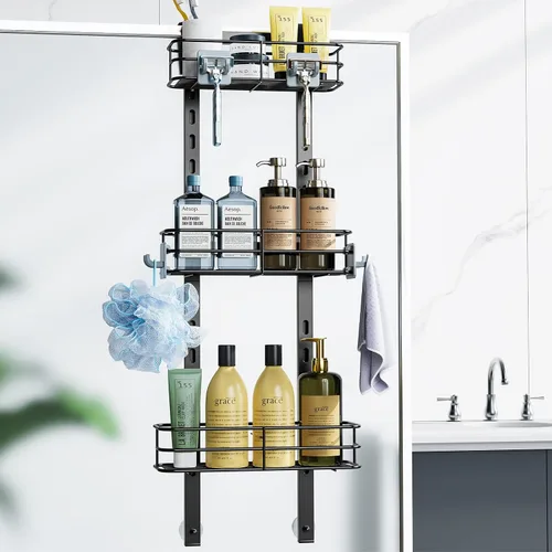Miniatura 7 de ODesign Organizador de ducha sobre la puerta, organizador colgante ajustable de 3 niveles con 4 ganchos, organizador de baño a prueba de óxido