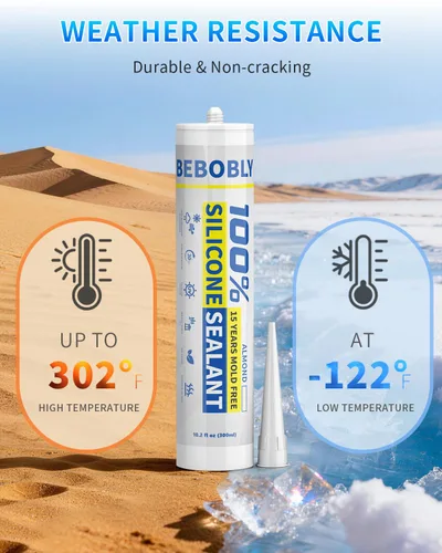 Miniatura 7 de Calafateo y sellador de silicona almendra, sellador de silicona 100% impermeable, a prueba de encogimiento y grietas, calafateo de silicona
