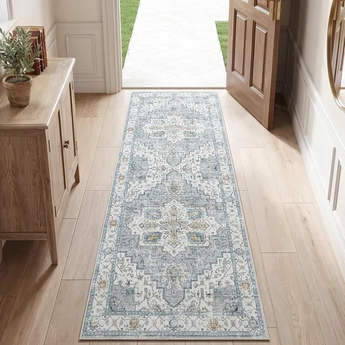 Miniatura 42 de jinchan Alfombra de área pequeña lavable floral vintage, alfombra de entrada simétrica de medio círculo de 2 x 3, alfombra de entrada suave de pelo