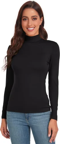 Miniatura 2 de ACIEMR Camisetas de manga larga con cuello alto falso para mujer, ajustadas, básicas, para mujer