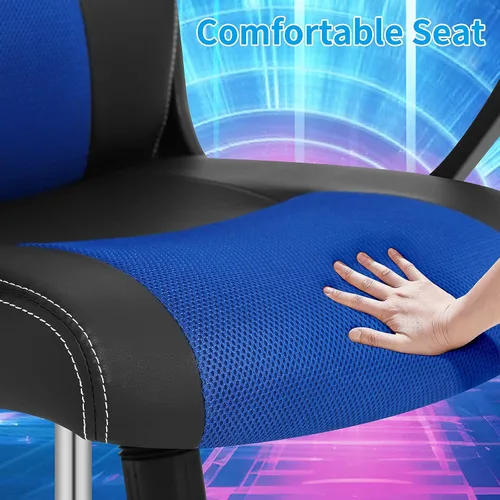 Miniatura 3 de BLKMTY Silla de juegos de PC, silla de escritorio ergonómica de masaje, sillas de carreras de piel sintética ajustable con soporte lumbar, Azul