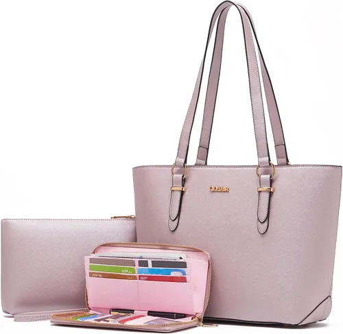 Miniatura 27 de Qiyuer - Juego de carteras y bolsos para mujer, bolso de trabajo, bolso de mano, bolso de hombro con asa superior, bolso con cartera a juego