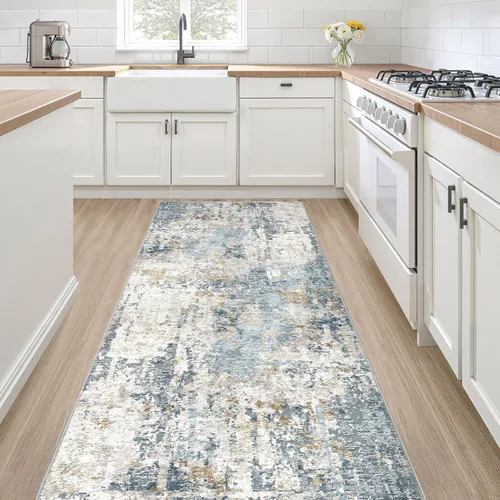 Miniatura 218 de Alfombra de pasillo lavable para cocina: 3 x 10 pies, antideslizante, abstracto, suave, moderno, resistente a las manchas, para interiores, piso