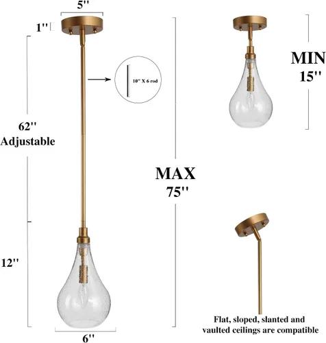 Miniatura 2 de KSANA Iluminación colgante de cristal dorado para isla de cocina, dormitorio, comedor, entrada, fregadero, rincón de desayuno Oro y vidrio sembrado