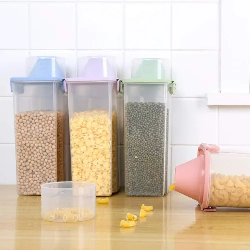 Miniatura 6 de Recipiente de almacenamiento de alimentos para mascotas con taza graduada y hebillas de sello, dispensador de alimentos para perros y gatos (azul)