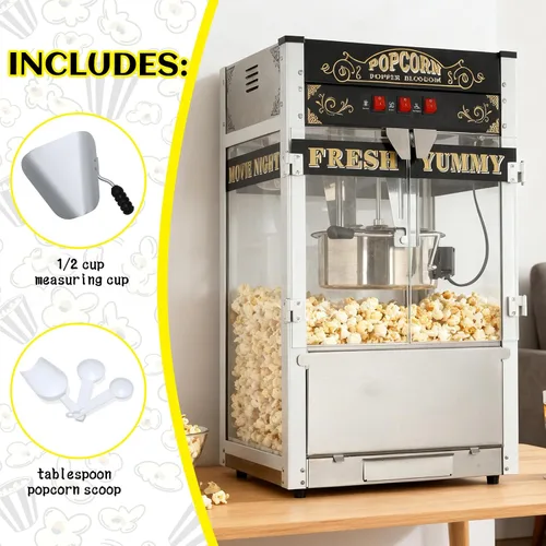 Miniatura 8 de Máquina vintage de palomitas de maíz con carro, hervidor de acero inoxidable de 20 onzas y luz de calentamiento, hace hasta 100 tazas, ideal