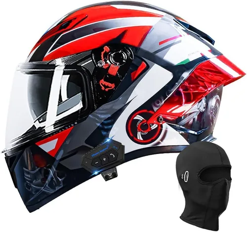 Miniatura 14 de Casco de motocicleta Bluetooth de cara completa, aprobado por DOT, casco antivaho, doble visera, casco de bicicleta de calle, altavoz dual integrado