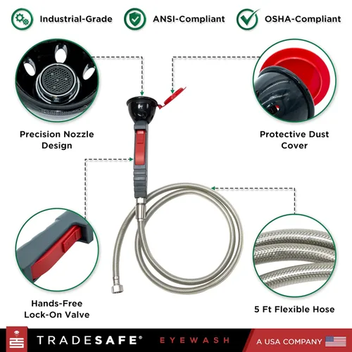 Miniatura 2 de TRADESAFE Estación de lavado de ojos de mano aprobada por la OSHA, estación de lavado de ojos de emergencia, estación de lavado de ojos con manguera