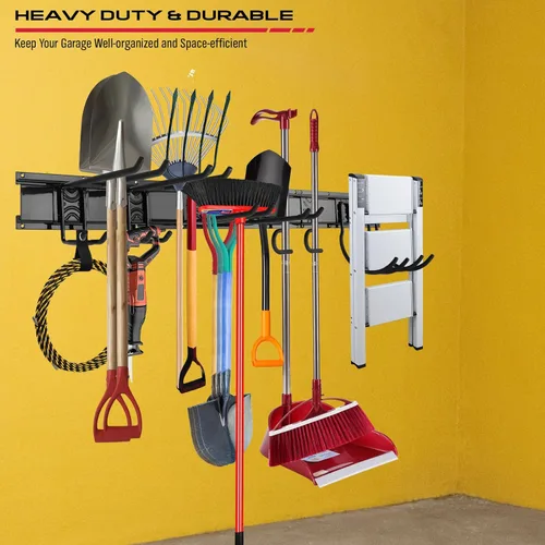 Miniatura 7 de SEDY Organizador de pared de garaje resistente de 48 pulgadas, estante de almacenamiento de herramientas de montaje en pared con ganchos ajustables