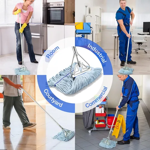 Miniatura 6 de Trapeador de Cuerda Resistente para Limpieza de Pisos - Trapeador Húmedo Industrial Comercial con Mango de 59 Pulgadas para Limpieza de Hogar, Azul