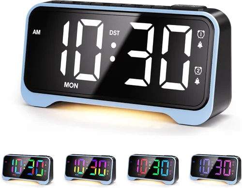 Miniatura 11 de Mesqool Reloj despertador súper fuerte para dormitorios, modo de fin de semana/día de la semana, atenuador, repetición, 12/24 horas, horario de Negro