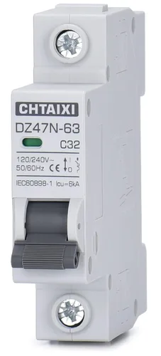 Interruptor de Circuito en Miniatura AC, Interruptor de Circuito de 32 Amp 120V/240V de 1 Polo para Montaje en Riel DIN, Desconexión Solar AC,