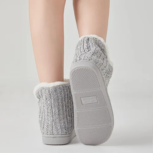 Miniatura 7 de WOJWSKI Pantuflas de punto para mujer, de invierno, cálidas, de forro polar, espuma viscoelástica, con cómodo forro de felpa