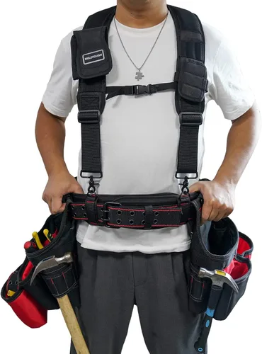 Miniatura 4 de MELOTOUGH Cinturón de herramientas acolchado con anillo en D para hombres, construcción fuerte y duradera con doble hebilla de rodillos metálicos
