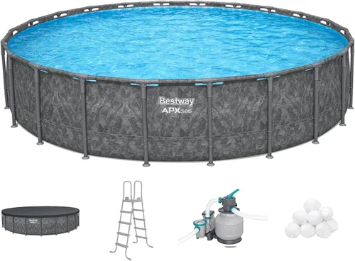 Miniatura 12 de Bestway APX 365 - Piscina sobre el suelo de 18 x 52 pulgadas, juego de piscina redonda con marco de metal con bomba de filtro de arena, escalera