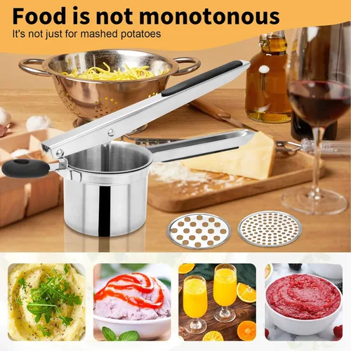 Miniatura 5 de Ricer de papas grande de 15 onzas con 3 discos intercambiables, de acero inoxidable resistente para puré de papas, herramienta de cocina con mango