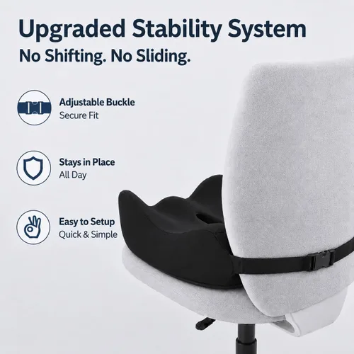 Miniatura 3 de Cojín de asiento de espuma viscoelástica extra grande para silla de oficina, almohadilla de alta densidad con parte inferior antideslizante y correa