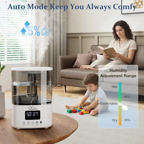 Miniatura 2 de Humidificadores inteligentes para dormitorio, humidificador de aire de niebla fría de 4L de llenado superior para habitación grande, control de Gris