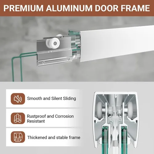 Miniatura 3 de Puerta de ducha corredera doble 44"-48" de ancho x 72" de alto, puerta de ducha de vidrio para baño de 1/4" (6mm) de vidrio templado transparente
