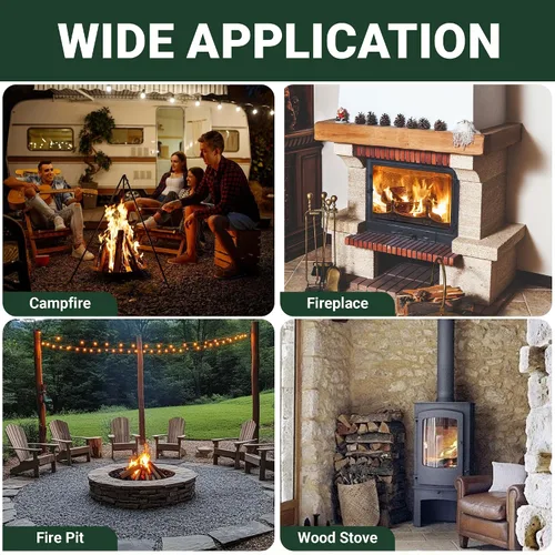 Miniatura 9 de Tredre Juego de pinzas de fuego y póquer de fuego, herramientas de acero inoxidable para exteriores, pinzas de chimenea de alta resistencia