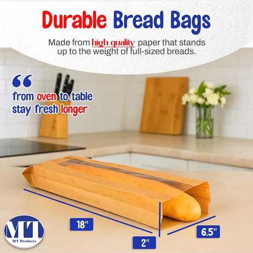 Miniatura 2 de MT Products Bolsas de pan Kraft de 6.5 x 2 x 18 pulgadas, bolsas de papel desechables (paquete de 50), fabricadas en los Estados Unidos