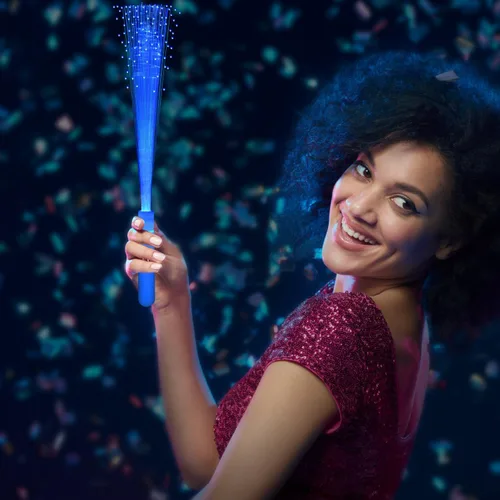 Miniatura 3 de 24 unidades de varitas de fibra óptica brillantes azules a granel, varitas luminosas con 3 modos de luz para Navidad, San Valentín, Pascua, 4