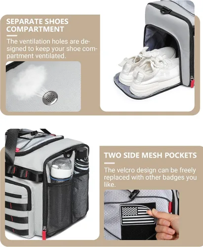 Miniatura 6 de MCBD Bolsas de gimnasio para hombres y mujeres, mochila deportiva de viaje de 45 litros con zapatos y compartimento para laptop, bolsa de transporte