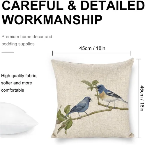 Miniatura 2 de Fundas de almohada decorativas de lino con diseño de pájaro en acuarela de 18 x 18 pulgadas para sofá, dormitorio, sala de estar y automóvil