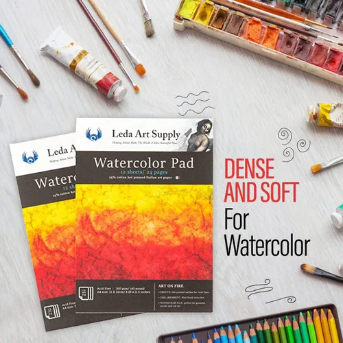 Miniatura 6 de Leda Art Supply Papel de acuarela prensado en caliente, paquete de 2 (24 hojas) de 300 gm – 140 libras, 25% algodón, fino papel de acuarela de arte